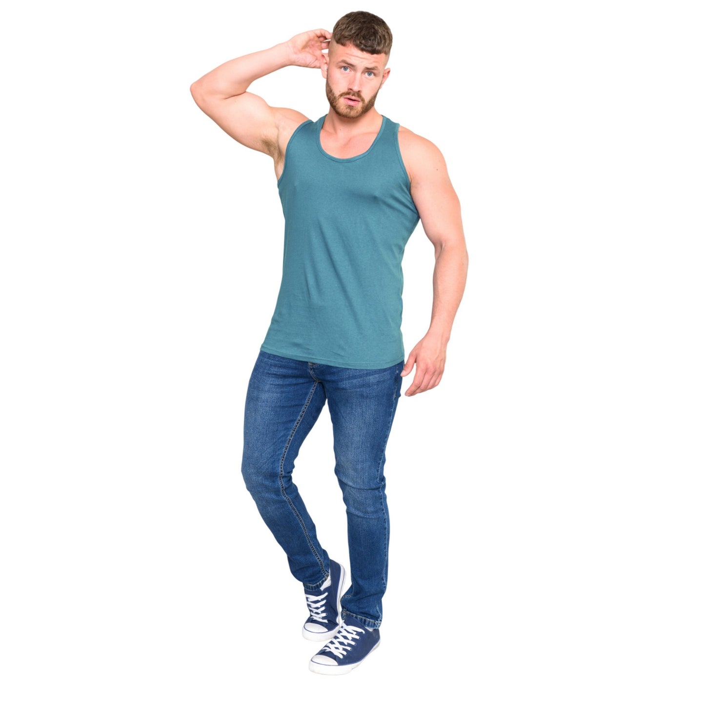 Teal - Side - Duke Mens D555 Fabio Tank Top