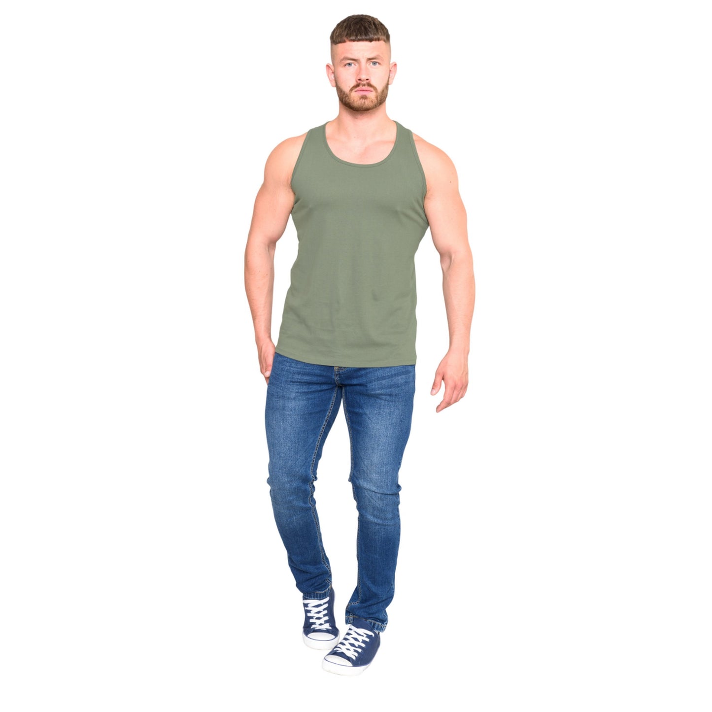 Khaki - Side - Duke Mens D555 Fabio Tank Top