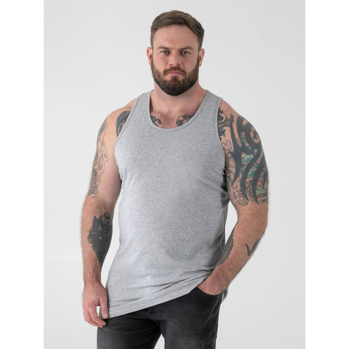 Grey Melange - Pack Shot - Duke Mens D555 Fabio Kingsize Tank Top