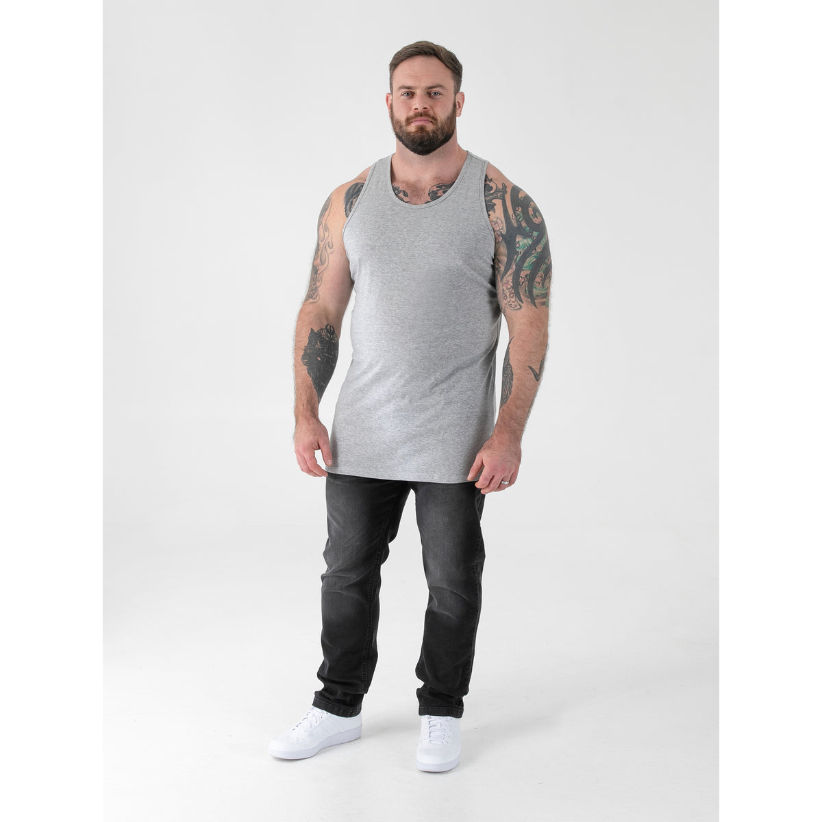 Grey Melange - Close up - Duke Mens D555 Fabio Kingsize Tank Top