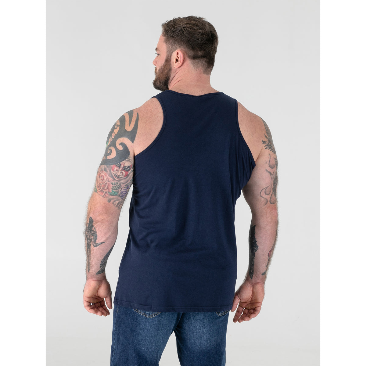 Navy - Side - Duke Mens D555 Fabio Kingsize Tank Top