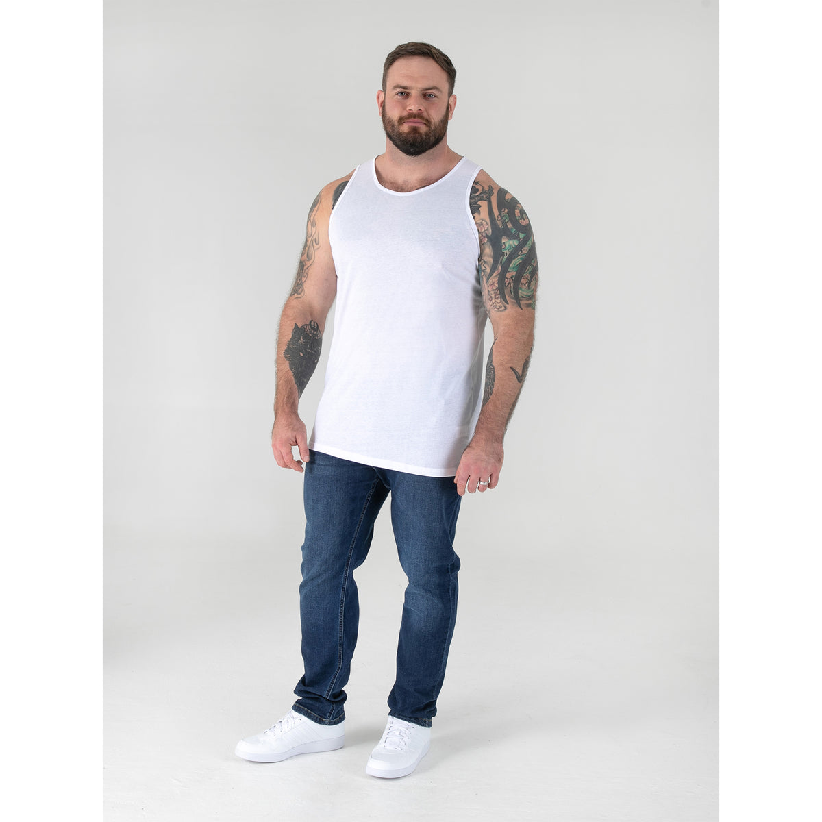 White - Pack Shot - Duke Mens D555 Fabio Kingsize Tank Top