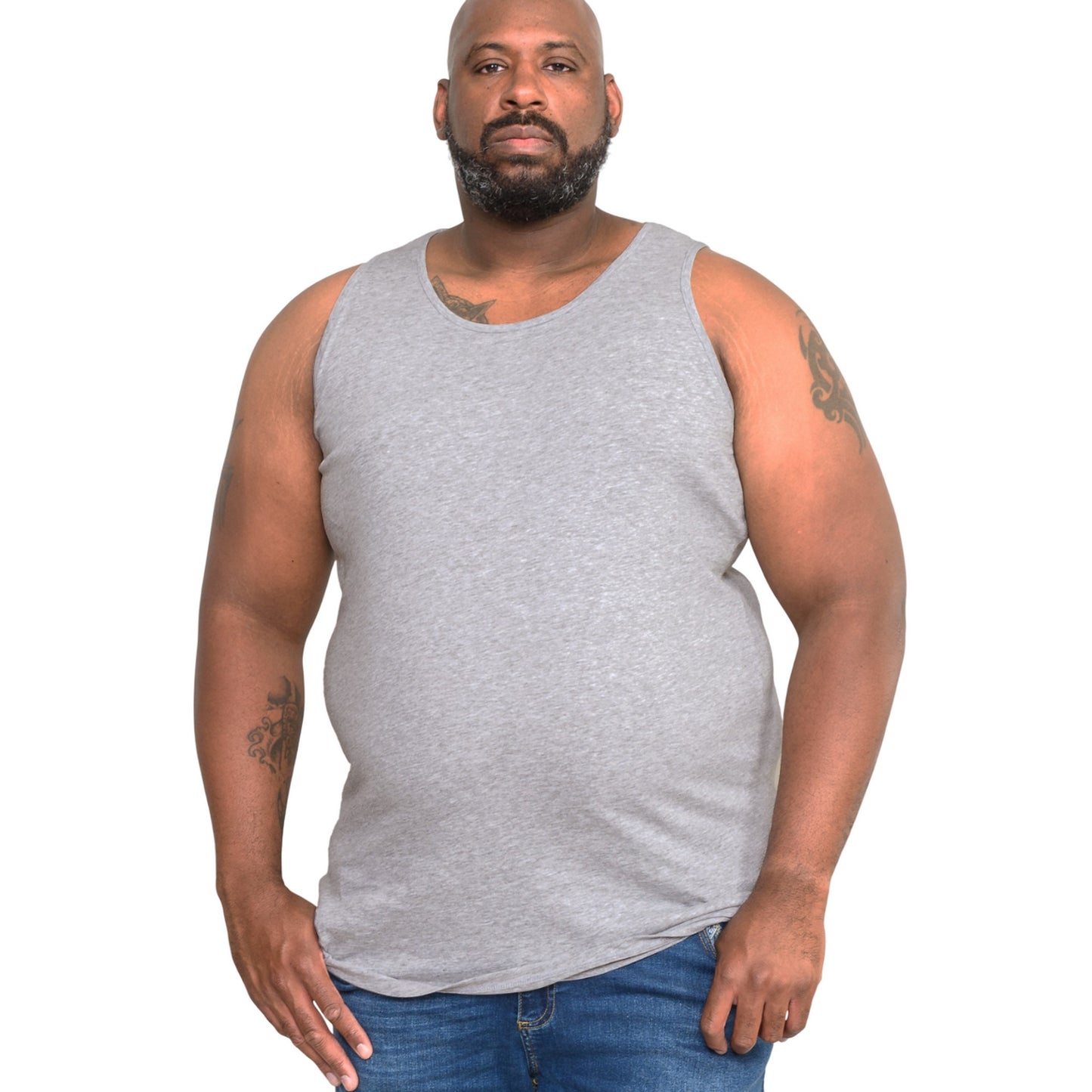 Grey Melange - Side - Duke Mens D555 Fabio Kingsize Tank Top