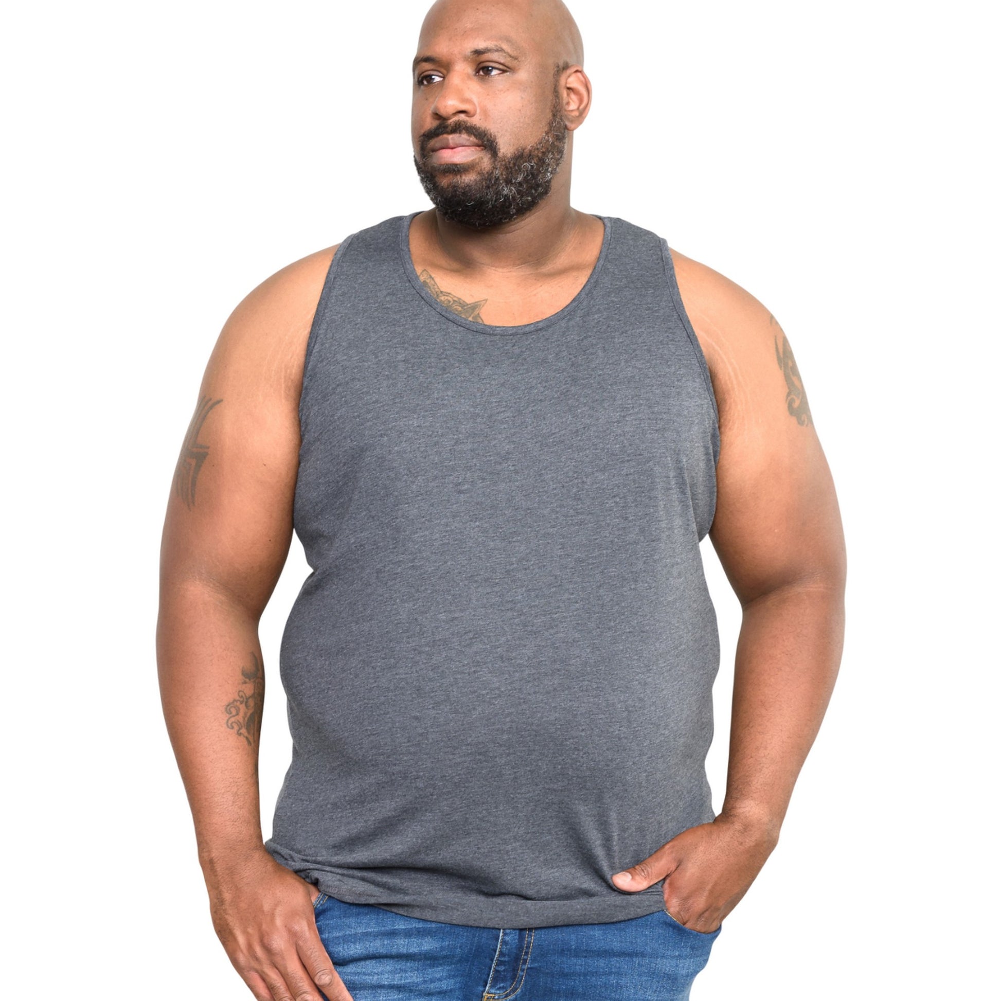 Charcoal Melange - Side - Duke Mens D555 Fabio 2 Kingsize Tank Top