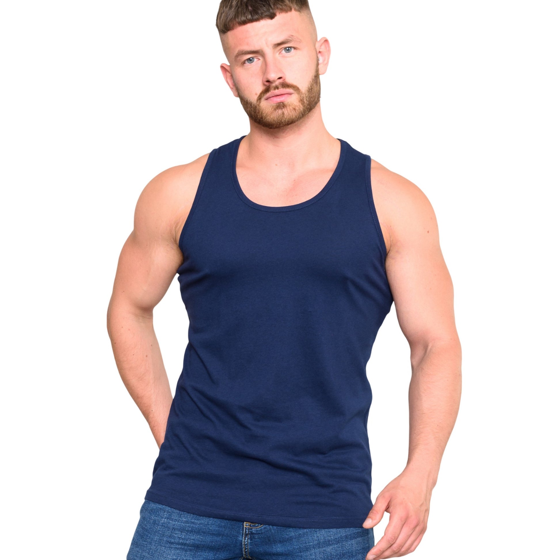 Navy - Side - Duke Mens D555 Fabio Tank Top