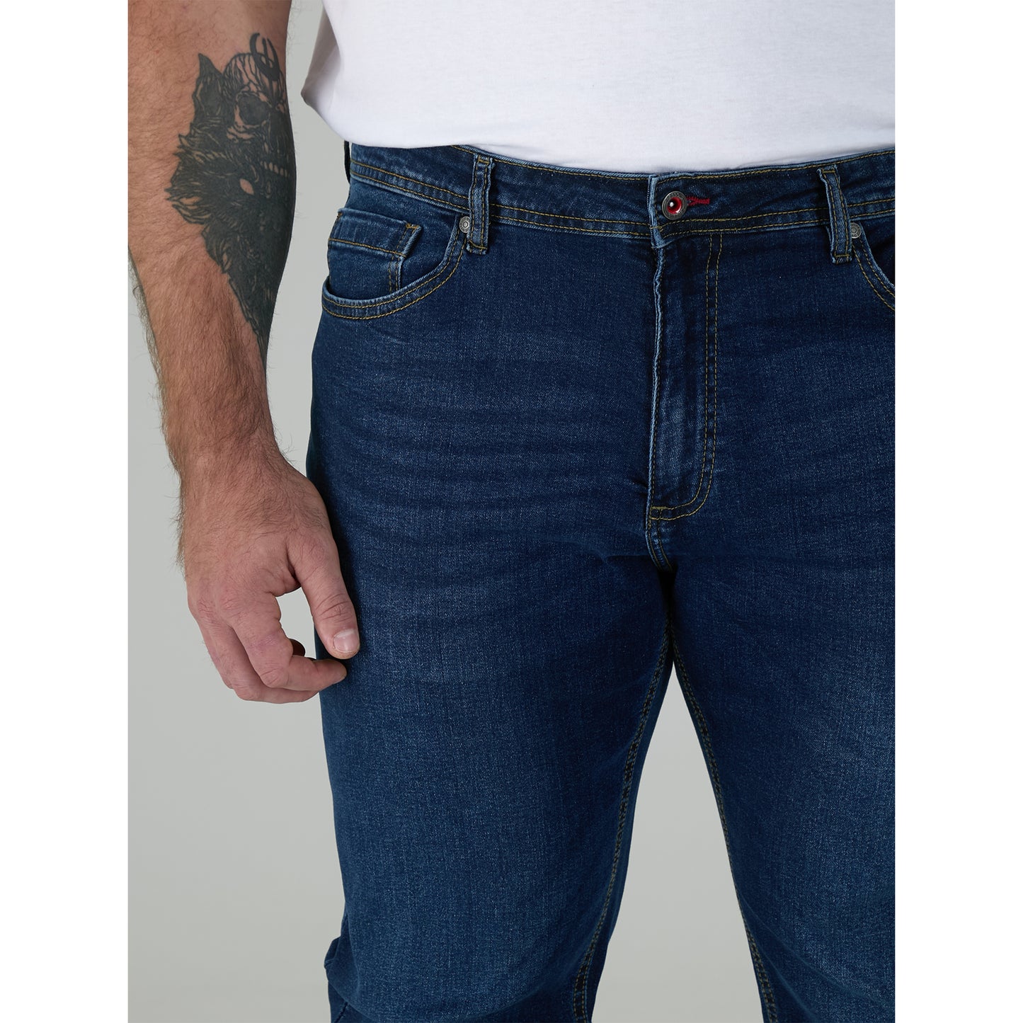 Dark Blue - Close up - Duke Mens D555 Ambrose Stretch Tapered Kingsize Jeans
