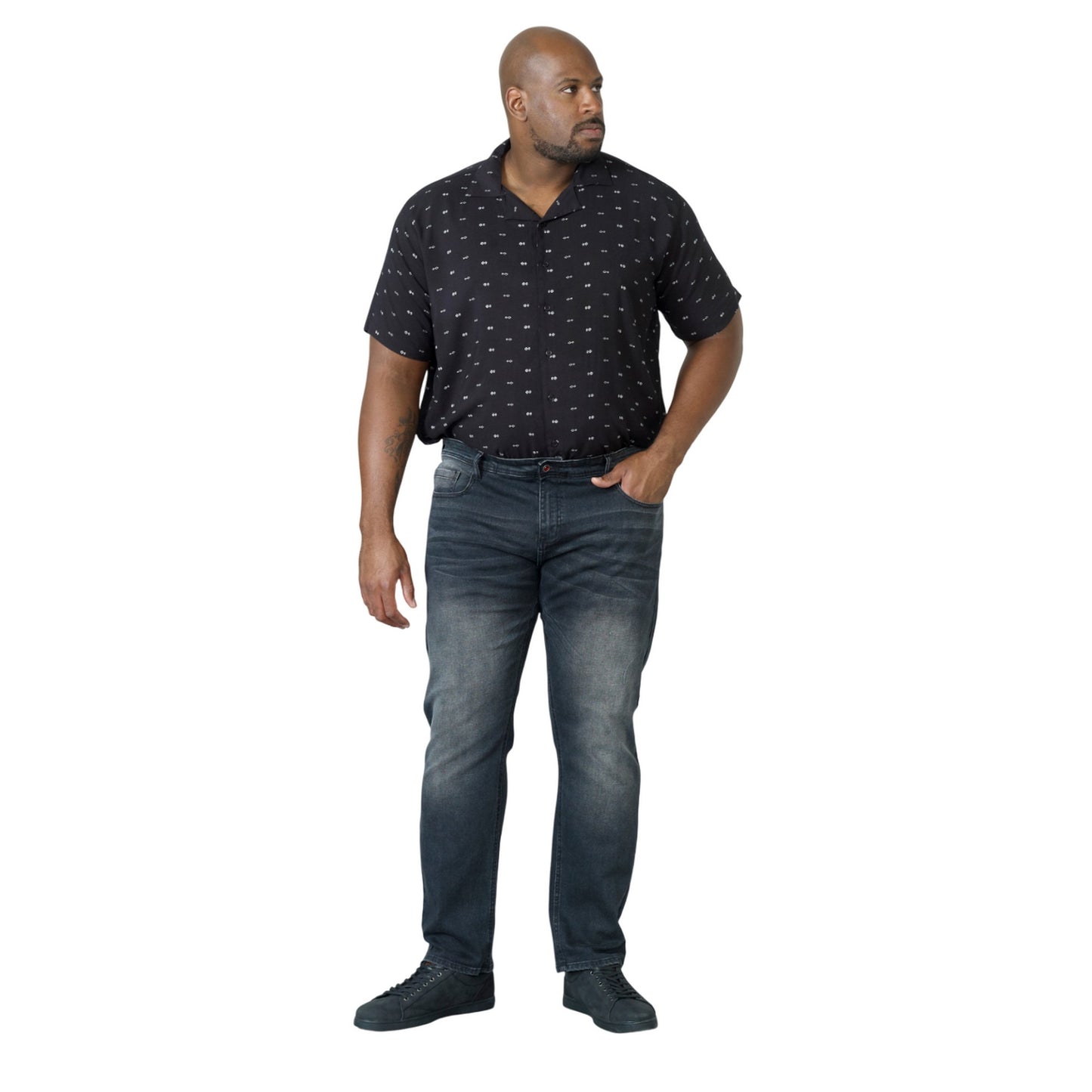Grey Stonewash - Side - Duke Mens D555 Benson Stretch Tapered Kingsize Jeans