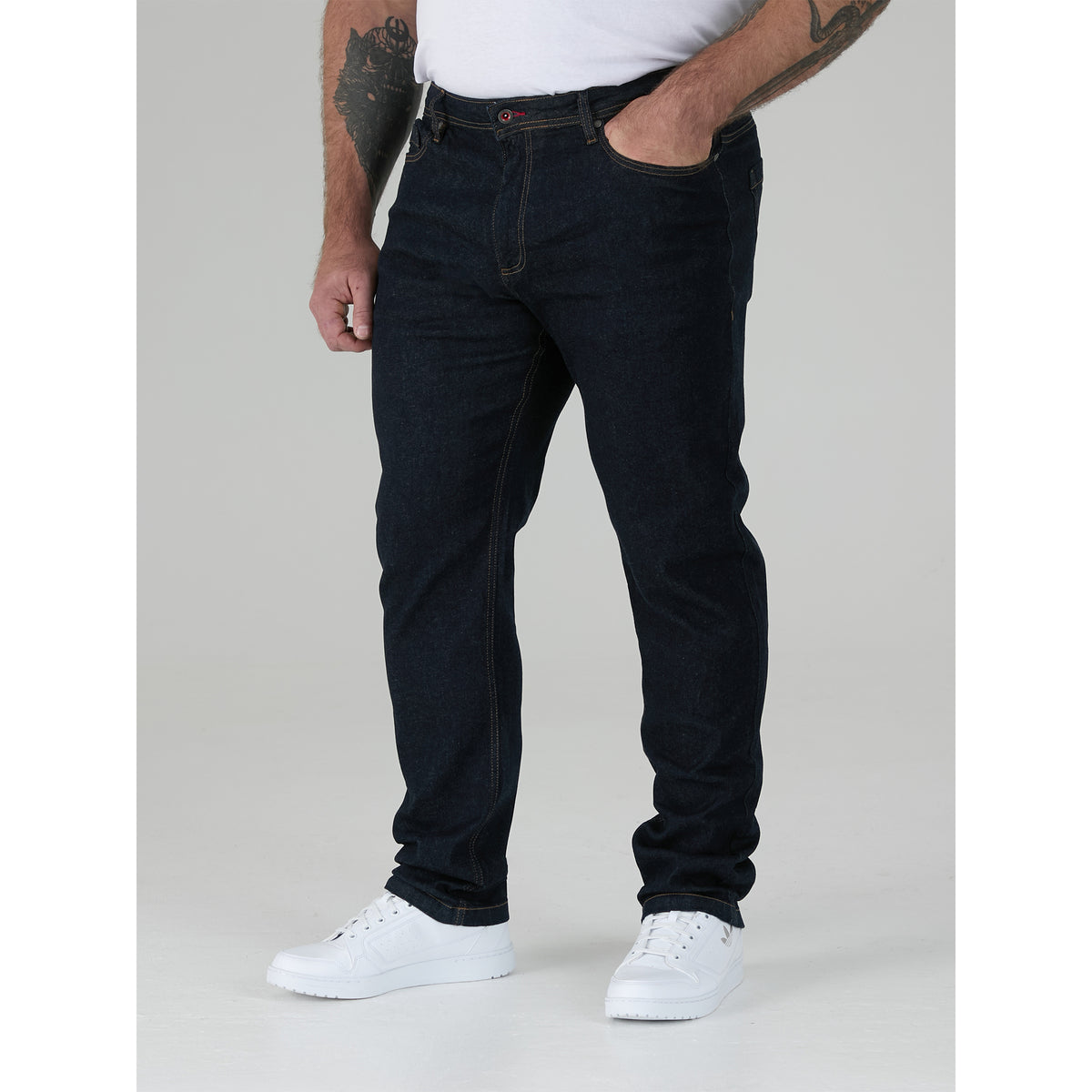 Indigo - Side - Duke Mens D555 Cedric Stretch Tapered Kingsize Jeans