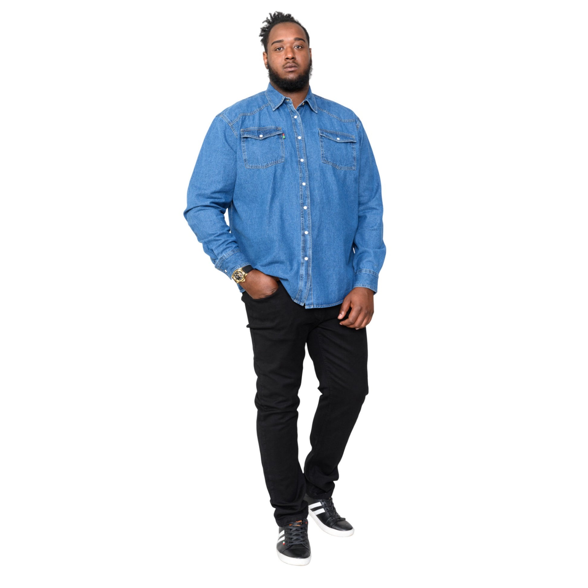Black - Side - Duke Mens D555 Claude Stretch Tapered Stretch Kingsize Jeans