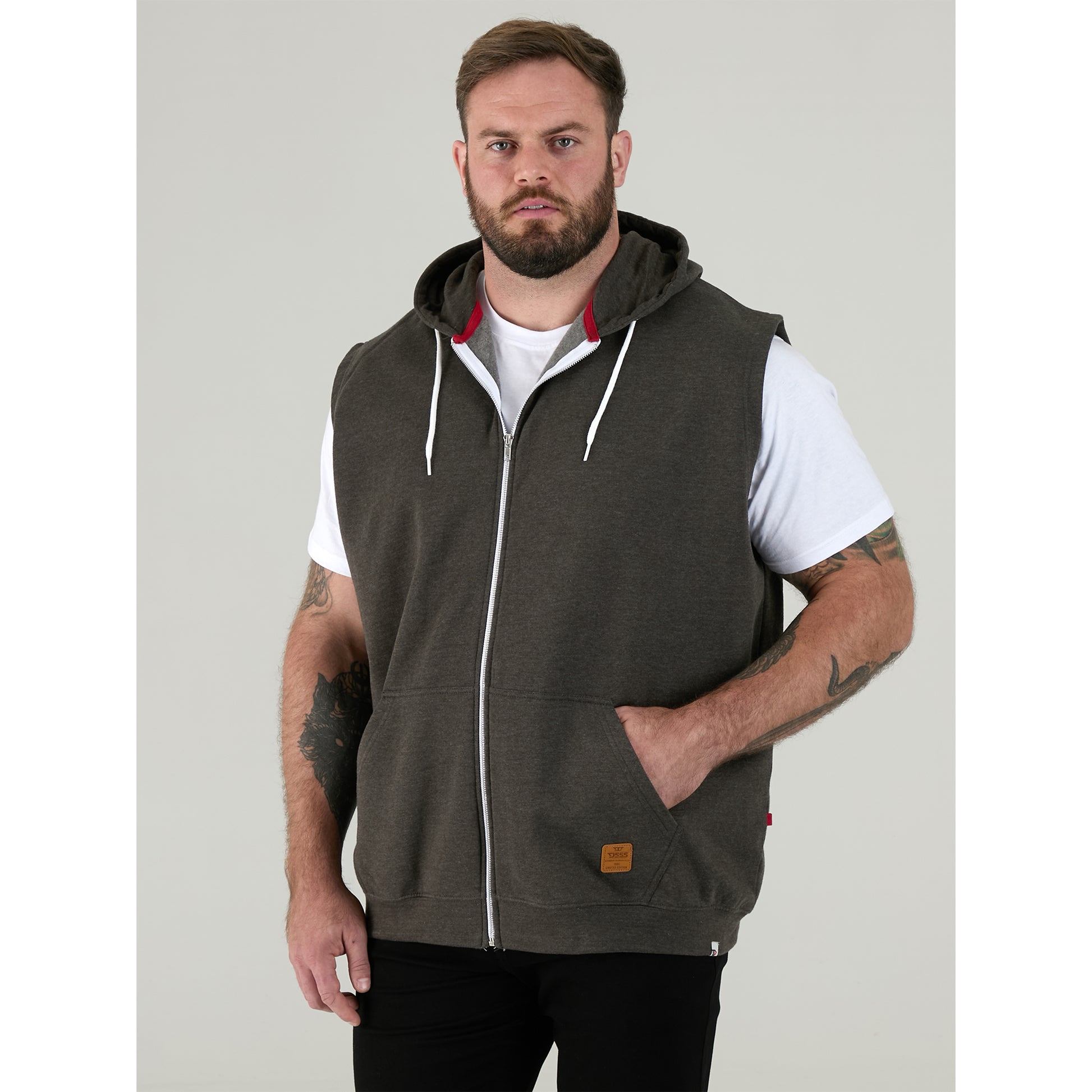 Charcoal Melange - Lifestyle - Duke Mens D555 Blake Kingsize Sleeveless Full Zip Hoodie
