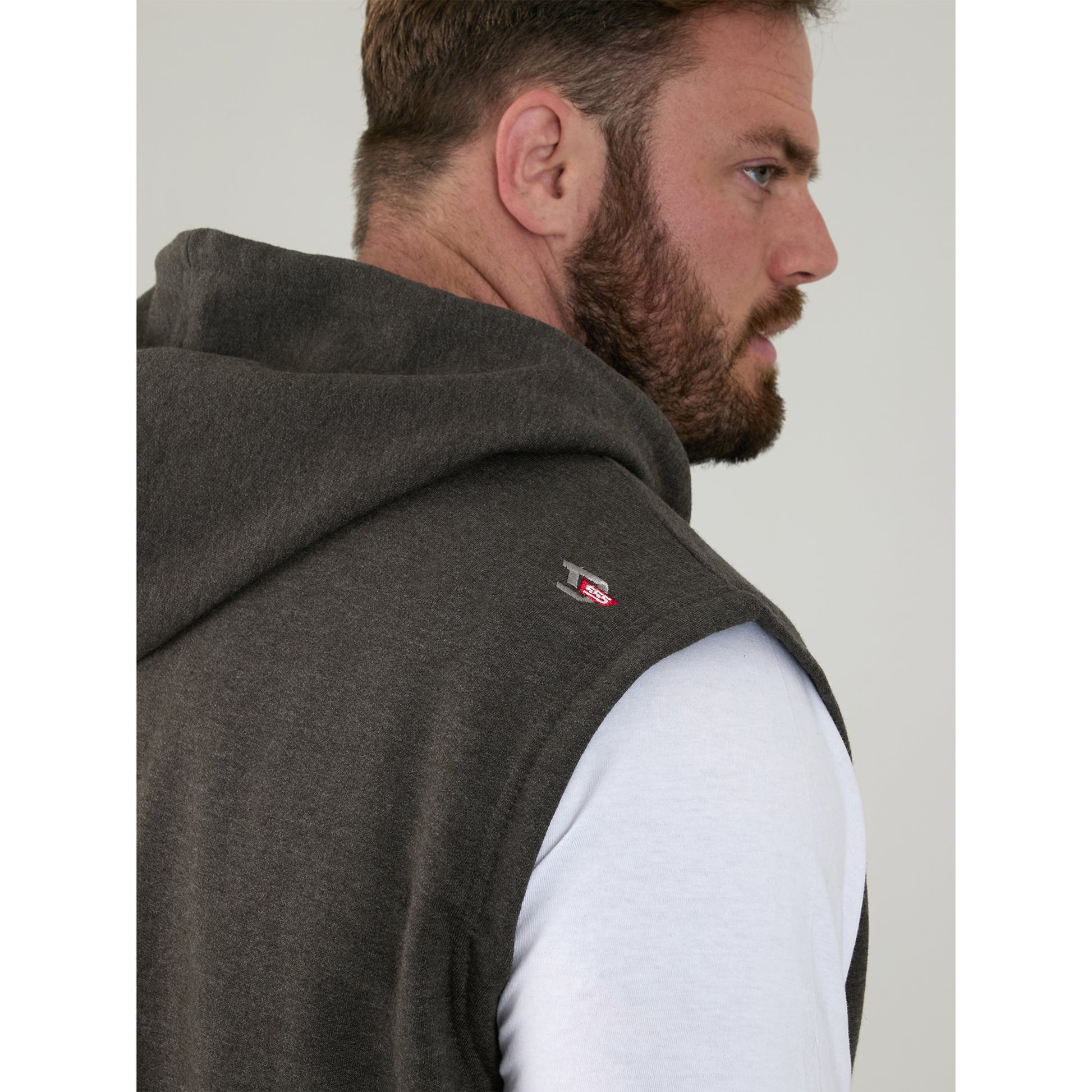 Charcoal Melange - Close up - Duke Mens D555 Blake Kingsize Sleeveless Full Zip Hoodie