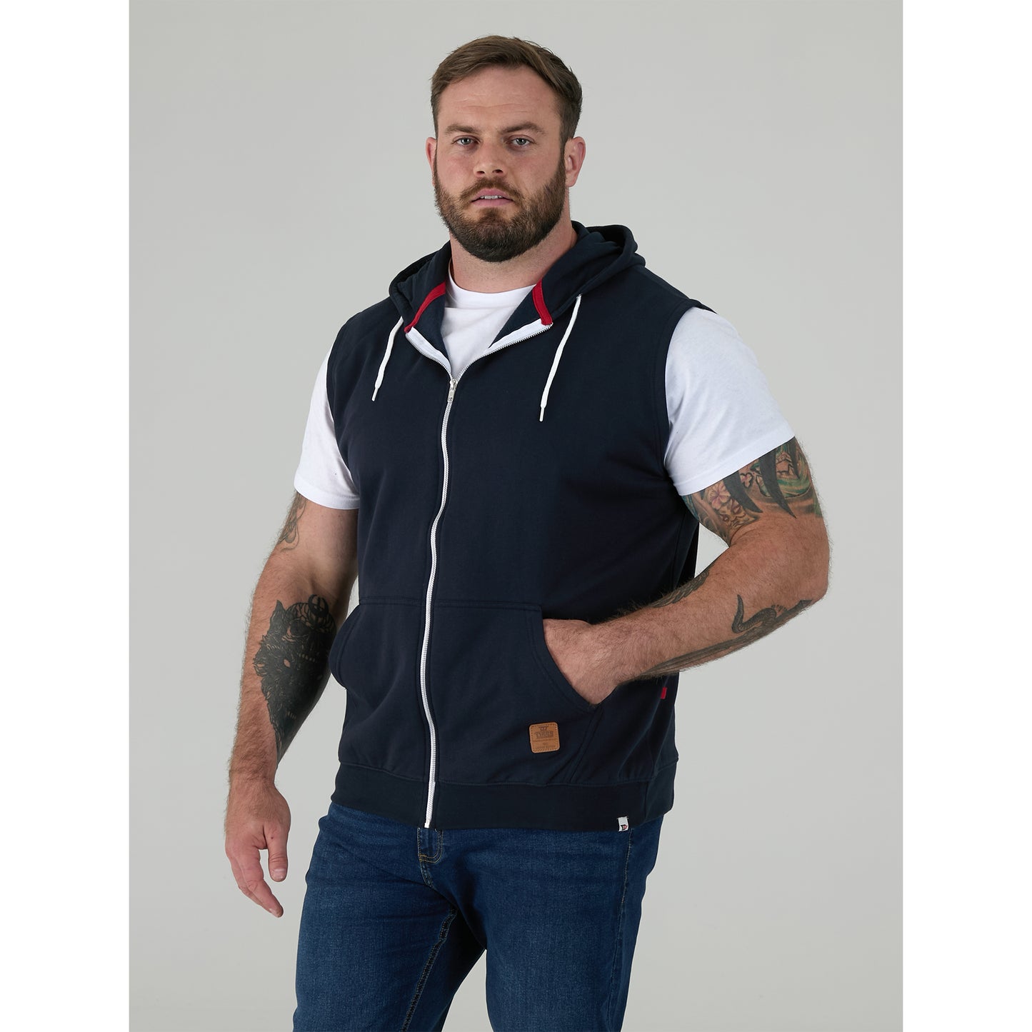 Navy - Lifestyle - Duke Mens D555 Blake Kingsize Sleeveless Full Zip Hoodie