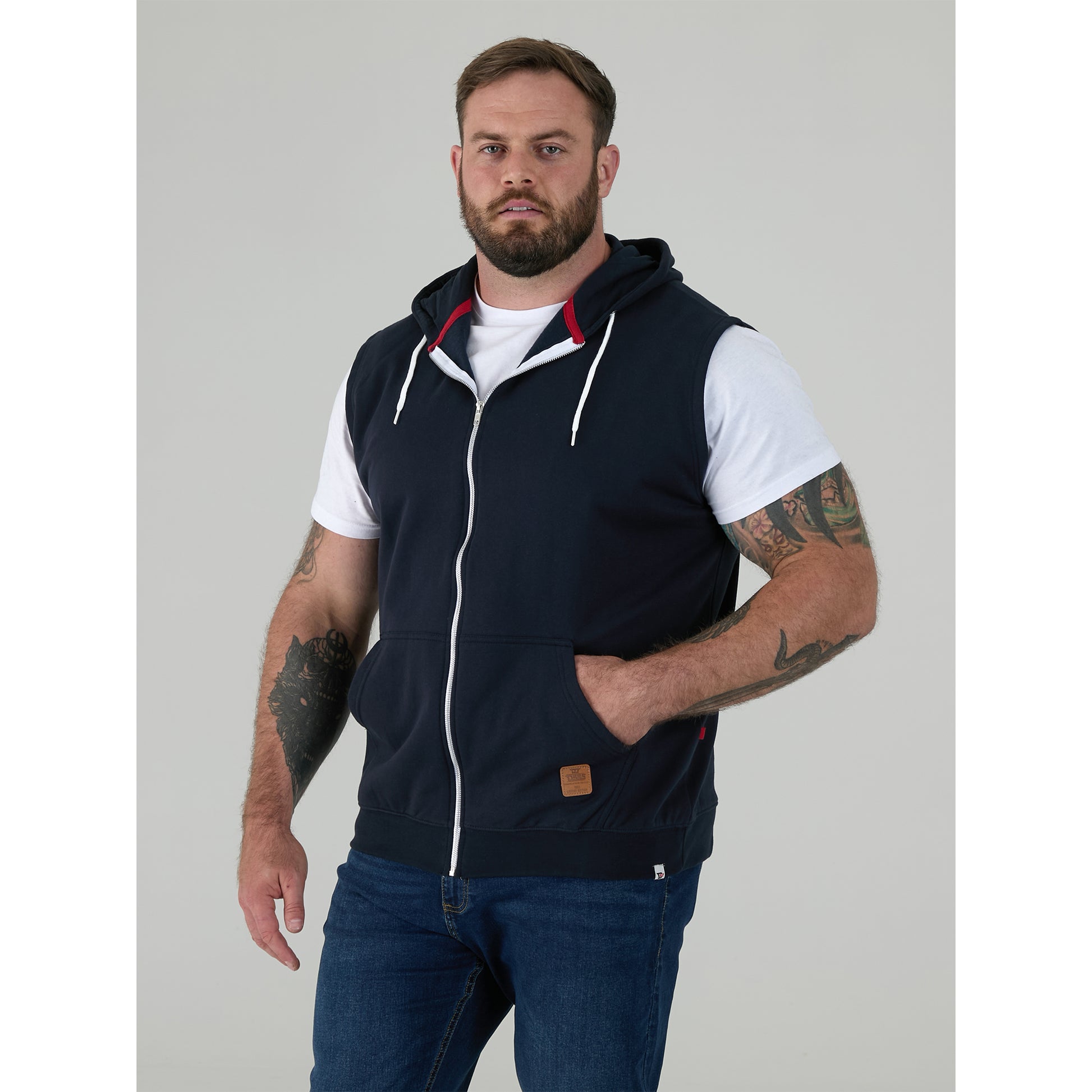 Navy - Lifestyle - Duke Mens D555 Blake Kingsize Sleeveless Full Zip Hoodie