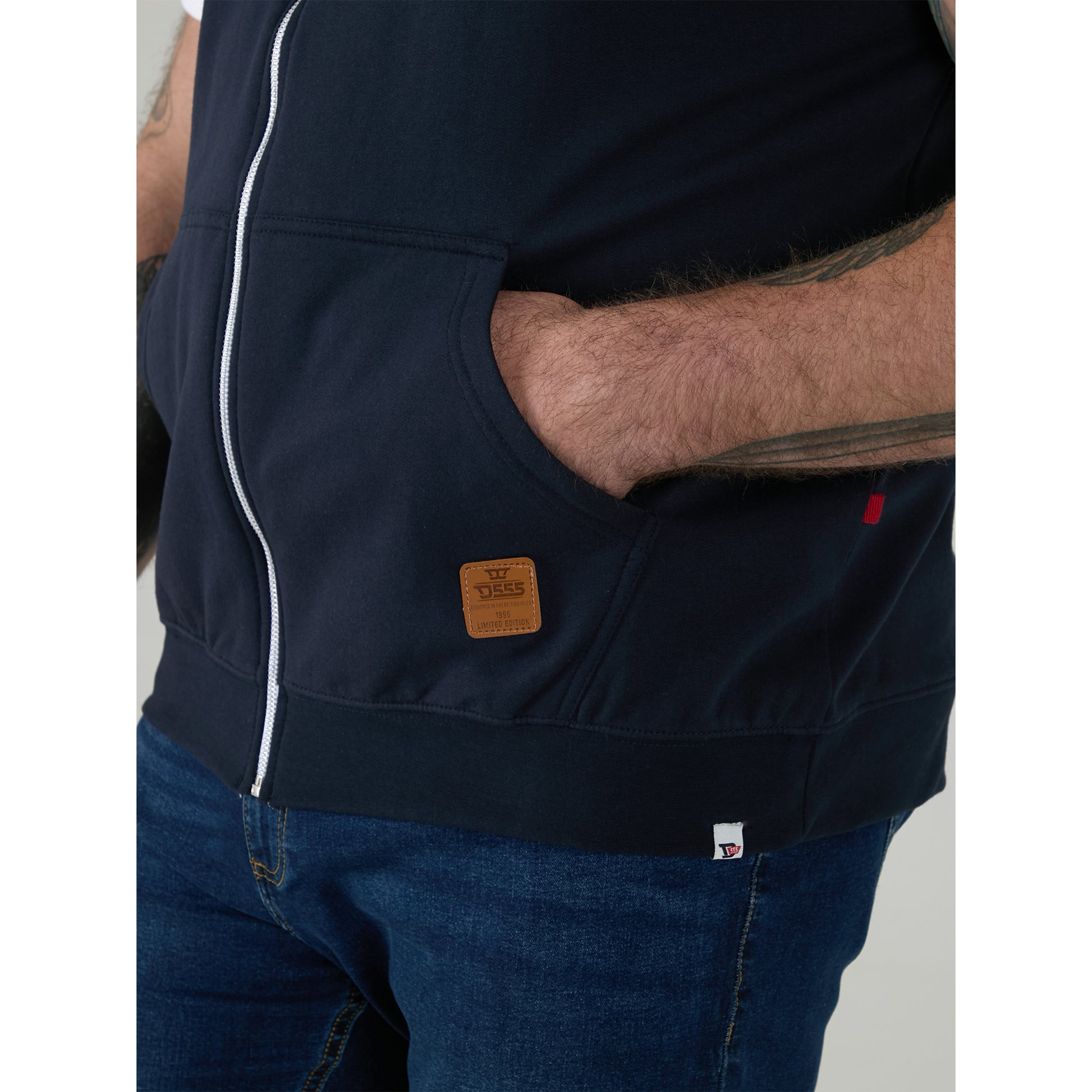 Navy - Pack Shot - Duke Mens D555 Blake Kingsize Sleeveless Full Zip Hoodie