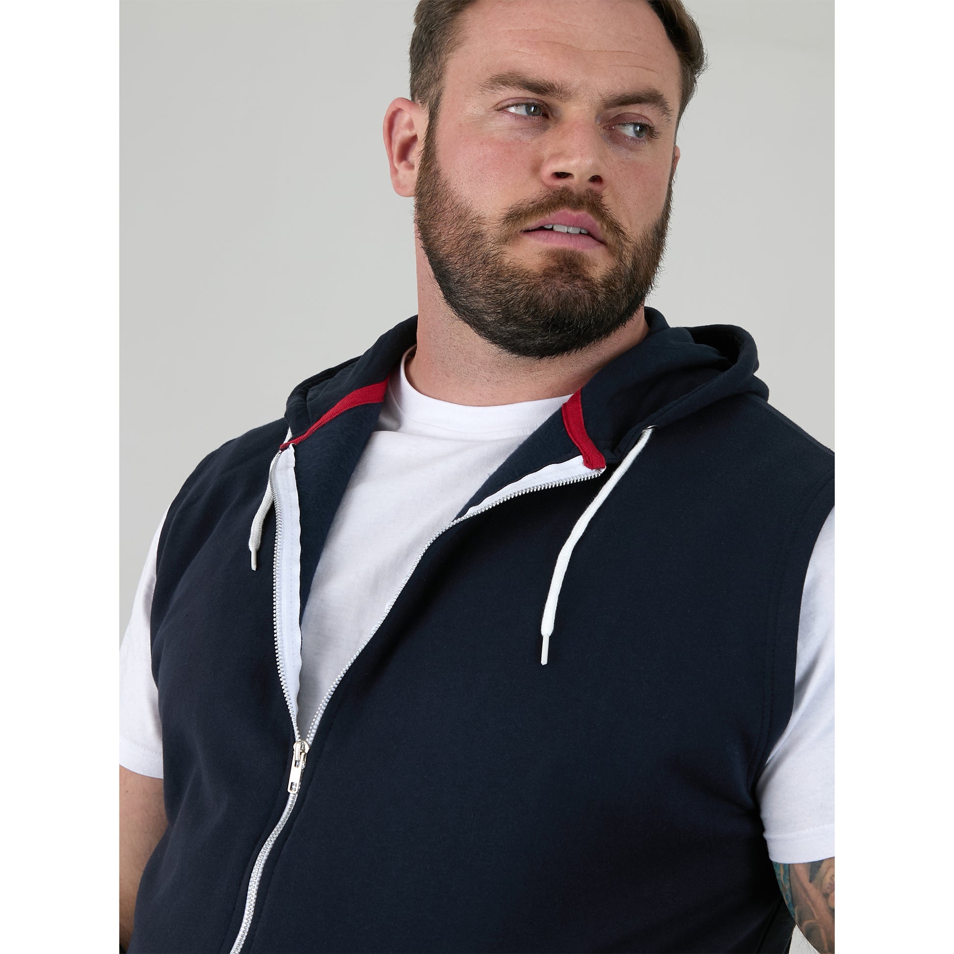Navy - Close up - Duke Mens D555 Blake Kingsize Sleeveless Full Zip Hoodie