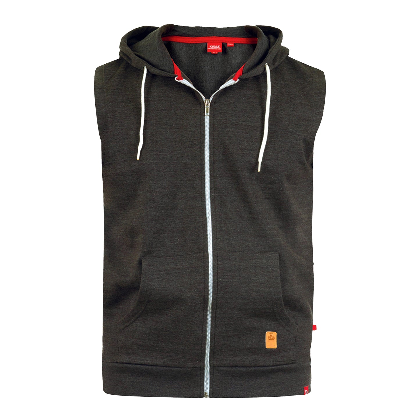 Charcoal Melange - Front - Duke Mens D555 Blake Kingsize Sleeveless Full Zip Hoodie