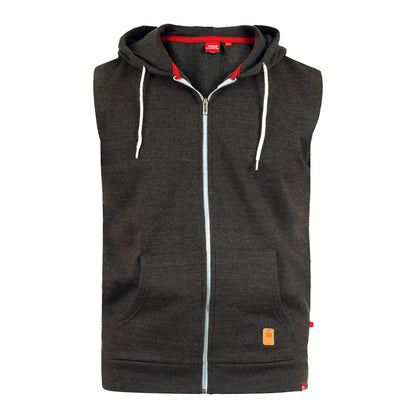 Charcoal Melange - Front - Duke Mens D555 Blake Kingsize Sleeveless Full Zip Hoodie
