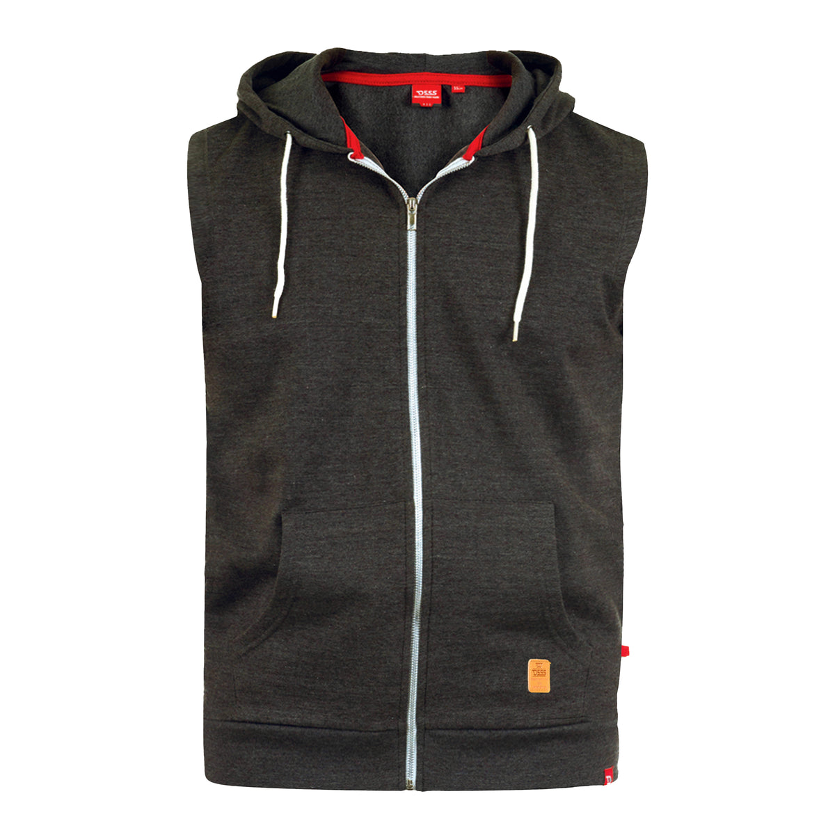 Charcoal Melange - Front - Duke Mens D555 Blake Kingsize Sleeveless Full Zip Hoodie