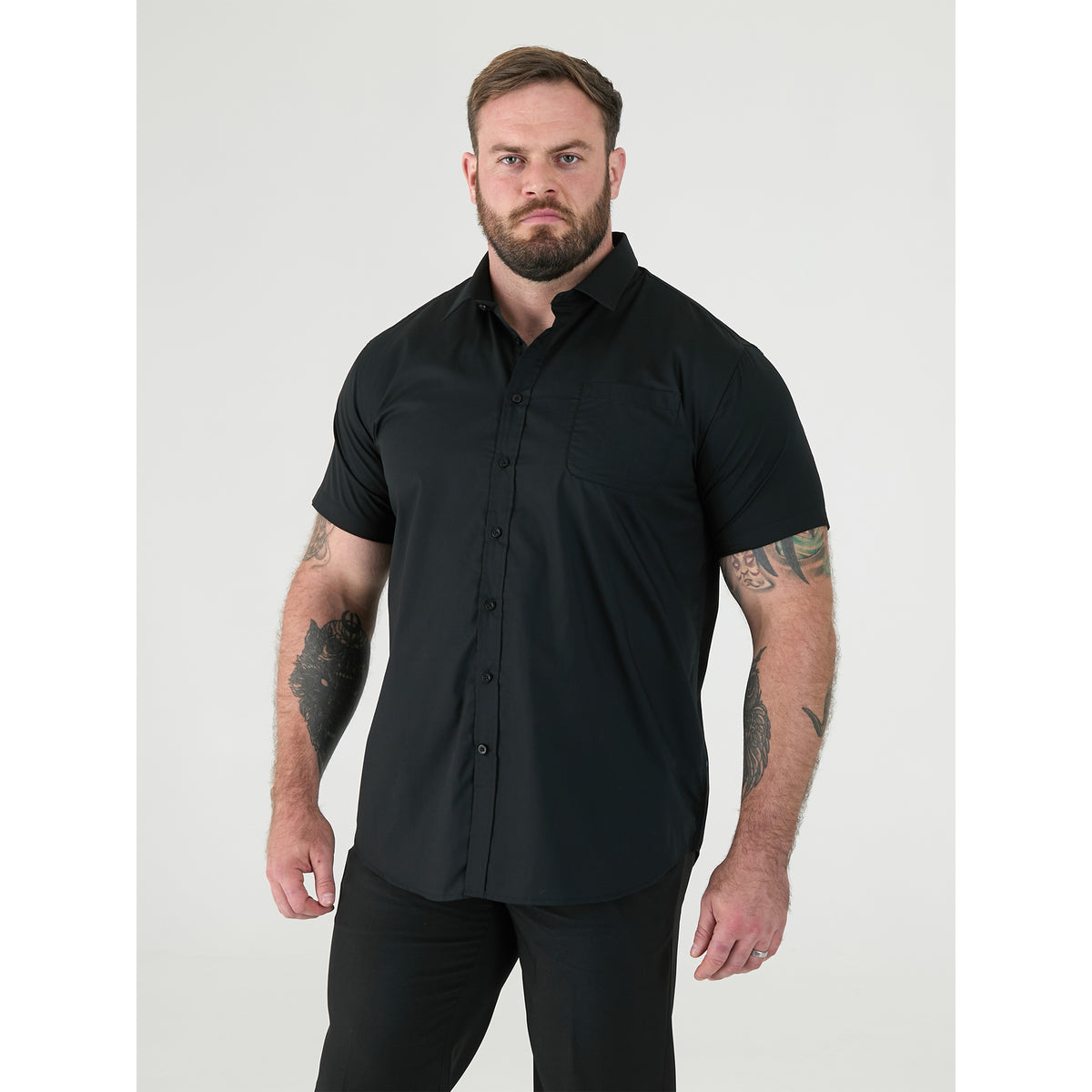 Black - Side - Duke Mens D555 Aeron Easy-Iron Kingsize Short-Sleeved Shirt