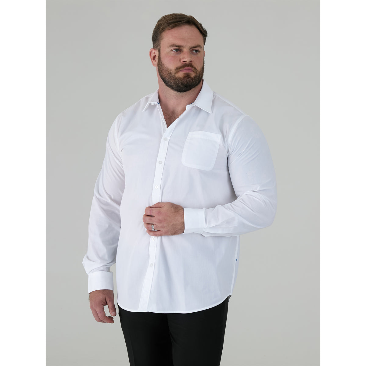 White - Side - Duke Mens D555 Aiden Easy-Iron Kingsize Shirt