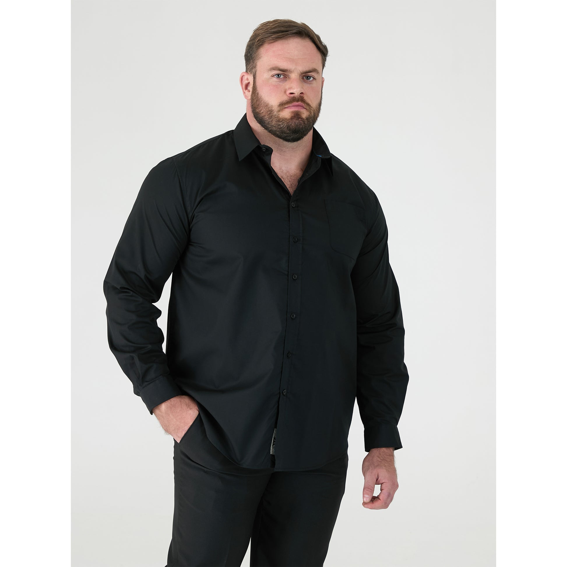 Black - Side - Duke Mens D555 Corbin Kingsize Long-Sleeved Shirt