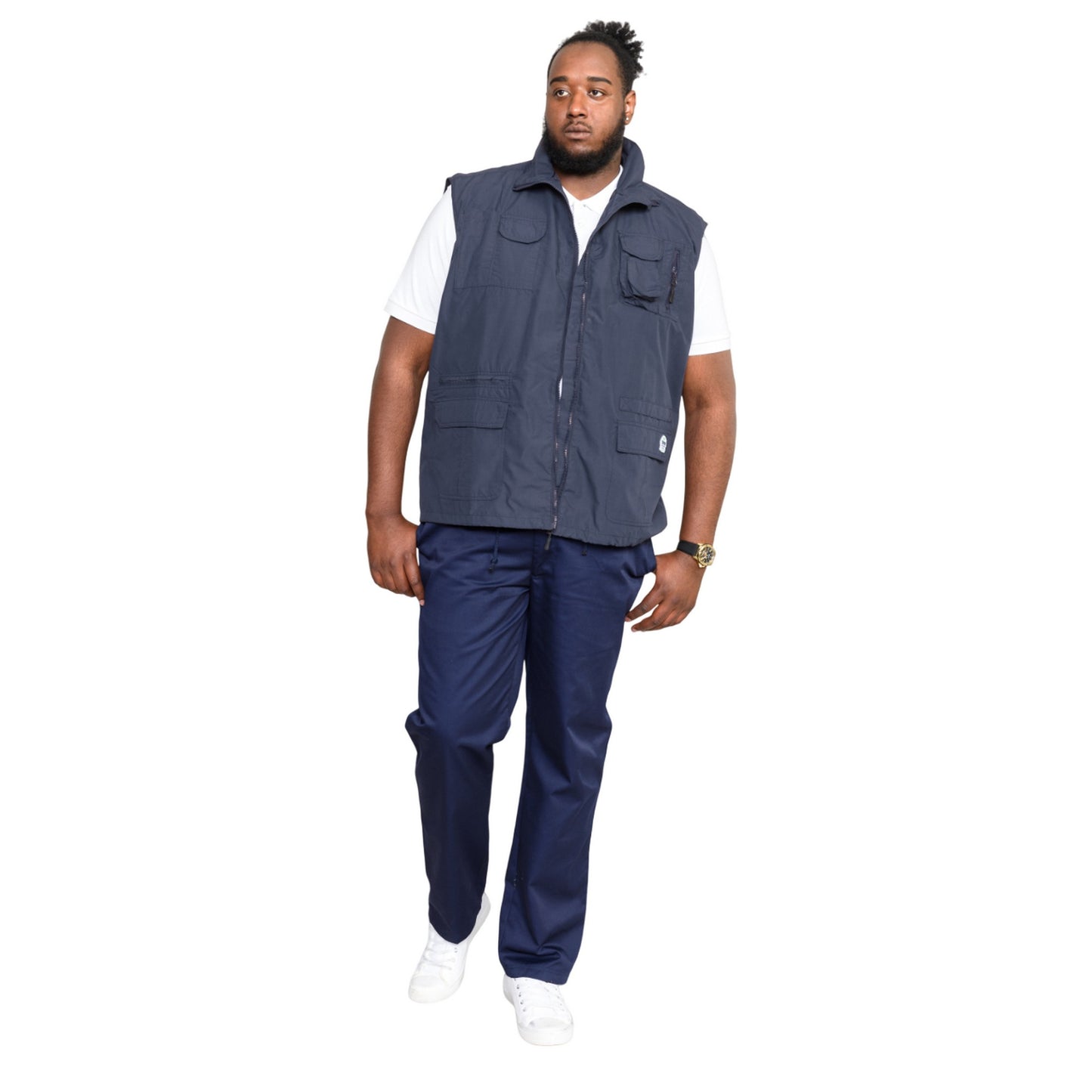 Navy - Side - Duke Mens D555 Enzo Multi Pocket Kingsize Hunting Waistcoat