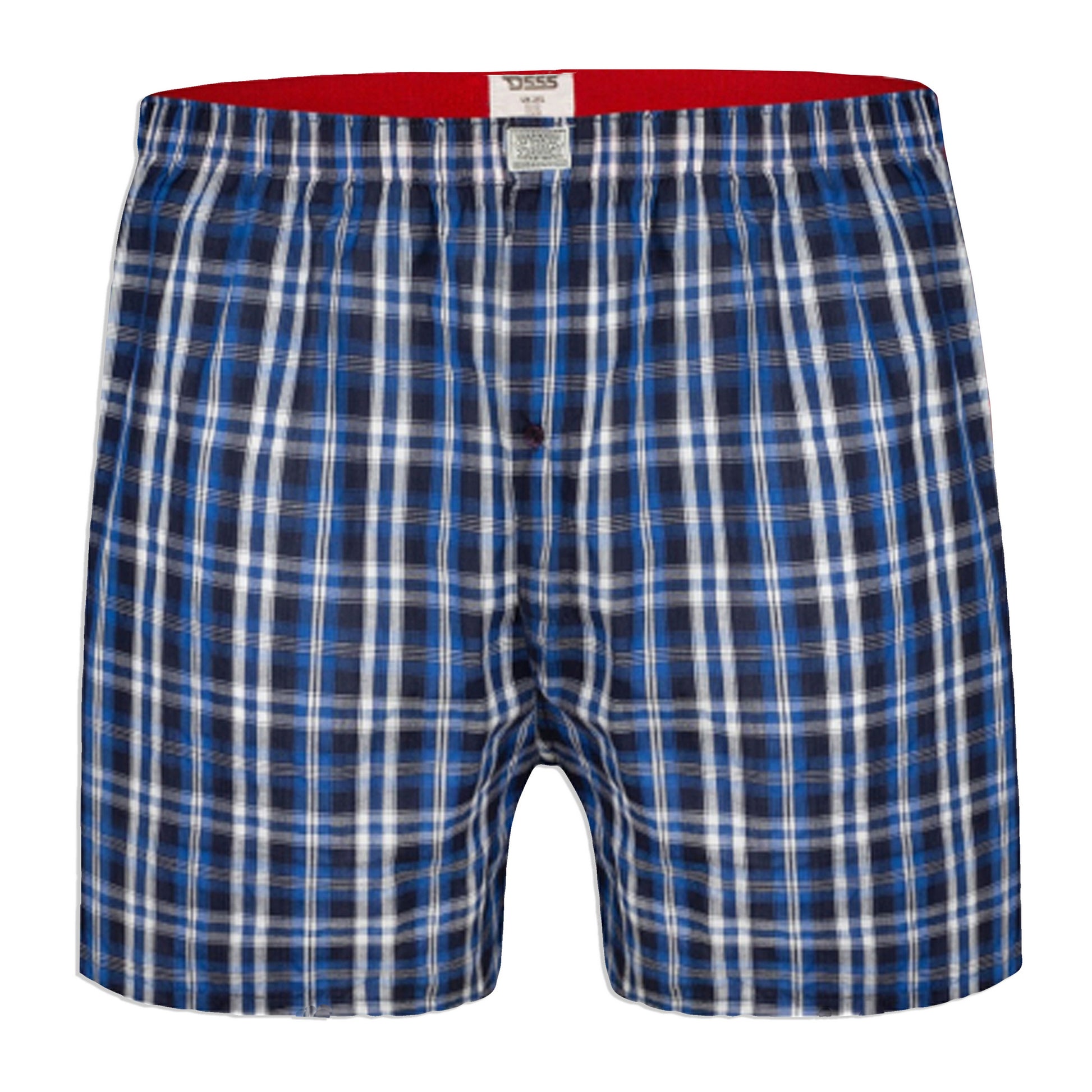 Navy Blue-Red - Back - Duke Mens D555 Plaid Woven Kingsize Boxer Shorts (Pack of 2)