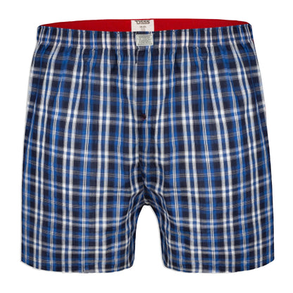 Navy Blue-Red - Back - Duke Mens D555 Plaid Woven Kingsize Boxer Shorts (Pack of 2)