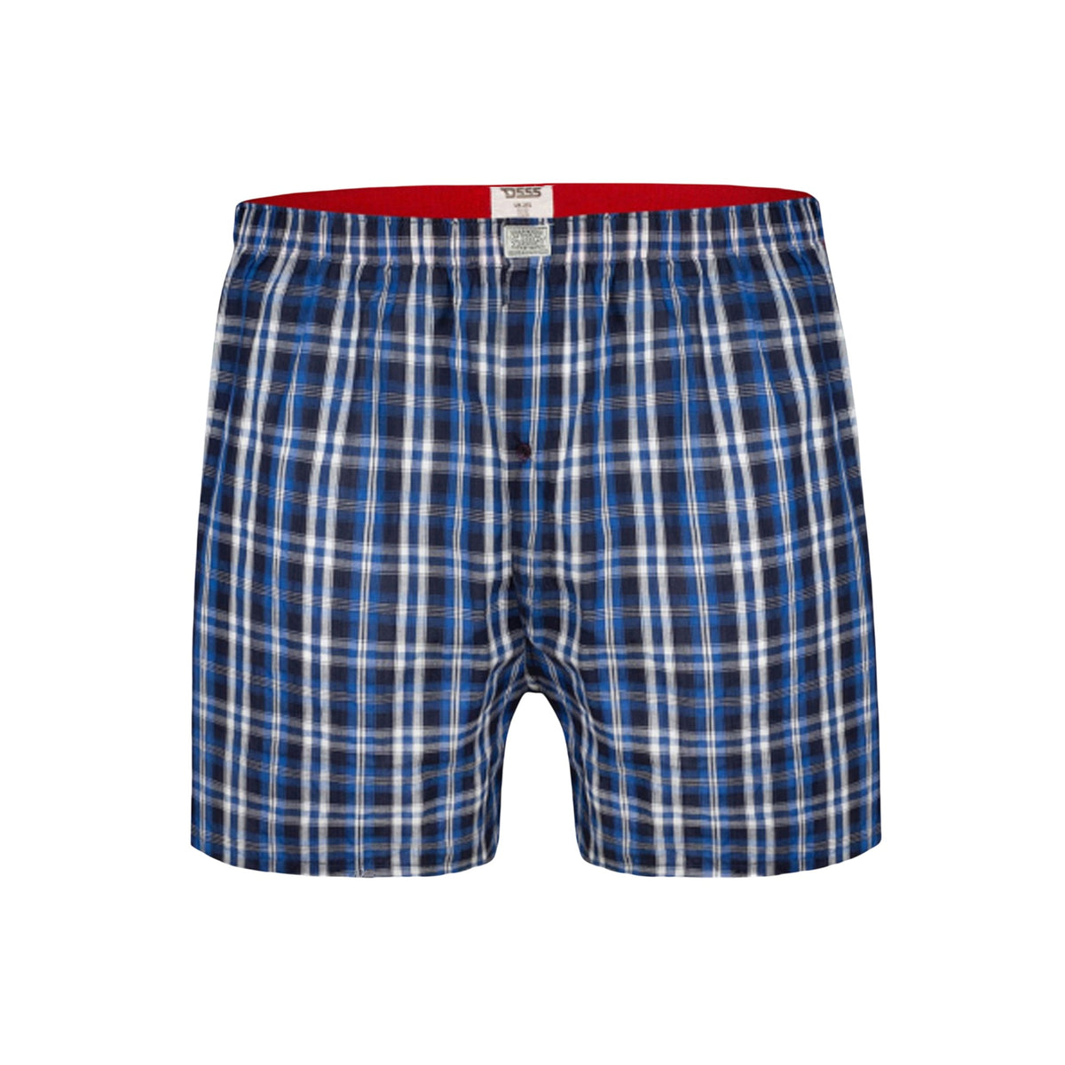 Navy Blue-Red - Side - Duke Mens D555 Plaid Woven Kingsize Boxer Shorts (Pack of 2)