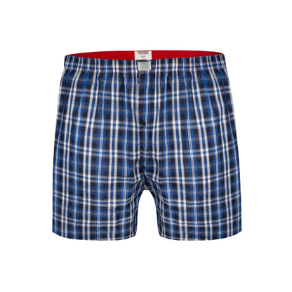 Navy Blue-Red - Side - Duke Mens D555 Plaid Woven Kingsize Boxer Shorts (Pack of 2)