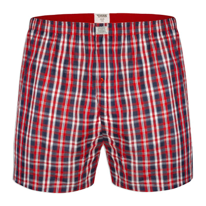 Navy Blue-Red - Lifestyle - Duke Mens D555 Plaid Woven Kingsize Boxer Shorts (Pack of 2)