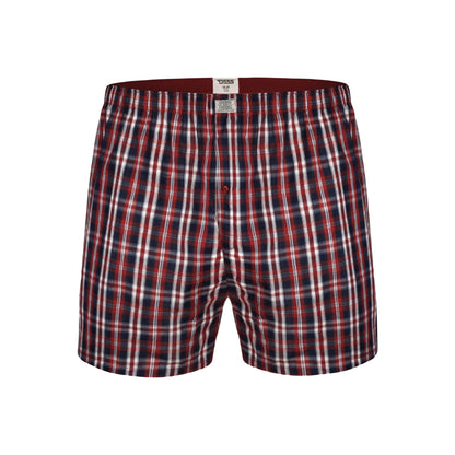 Navy Blue-Red - Lifestyle - Duke Mens D555 Plaid Woven Kingsize Boxer Shorts (Pack of 2)