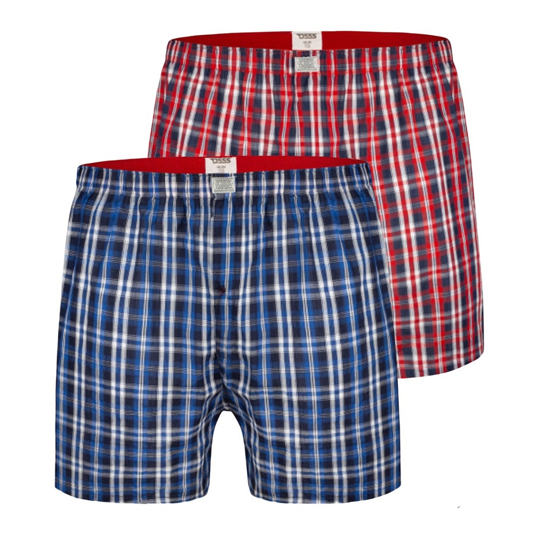 Navy Blue-Red - Front - Duke Mens D555 Plaid Woven Kingsize Boxer Shorts (Pack of 2)