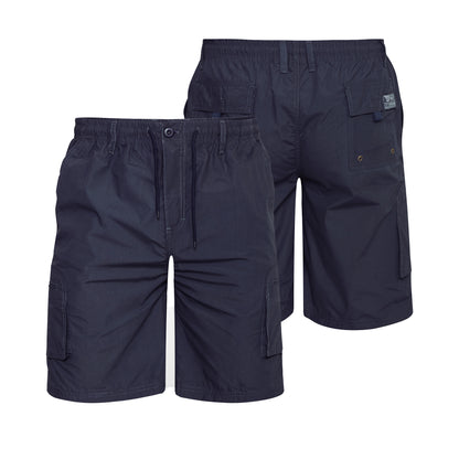 Navy - Side - Duke Mens D555 Nick Elasticated Waist Cargo Shorts