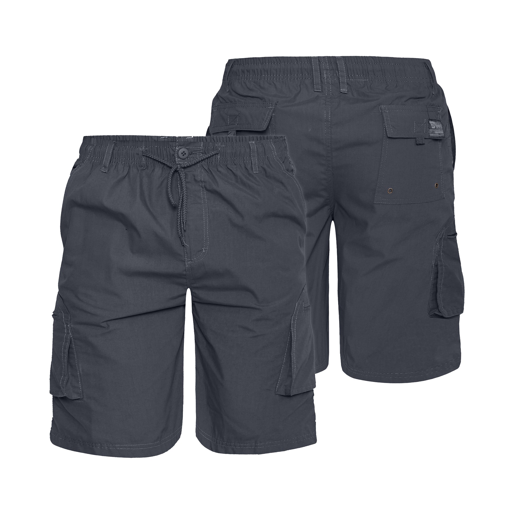 Grey - Side - Duke Mens D555 Nick Elasticated Waist Cargo Shorts