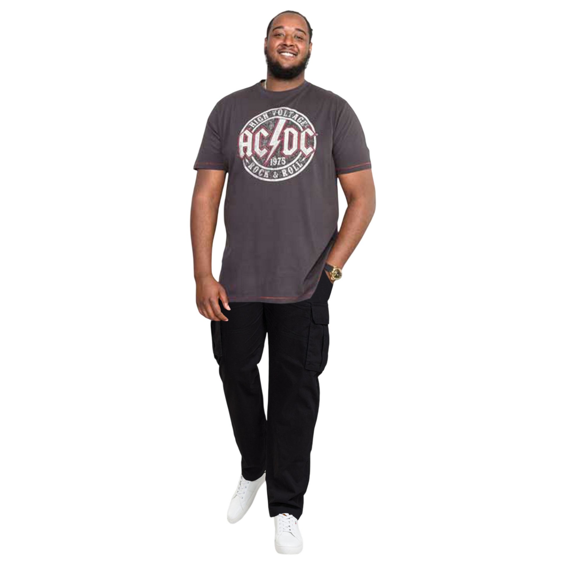 Black - Side - Duke Mens D555 Robert Peached Washed Cargo Trousers