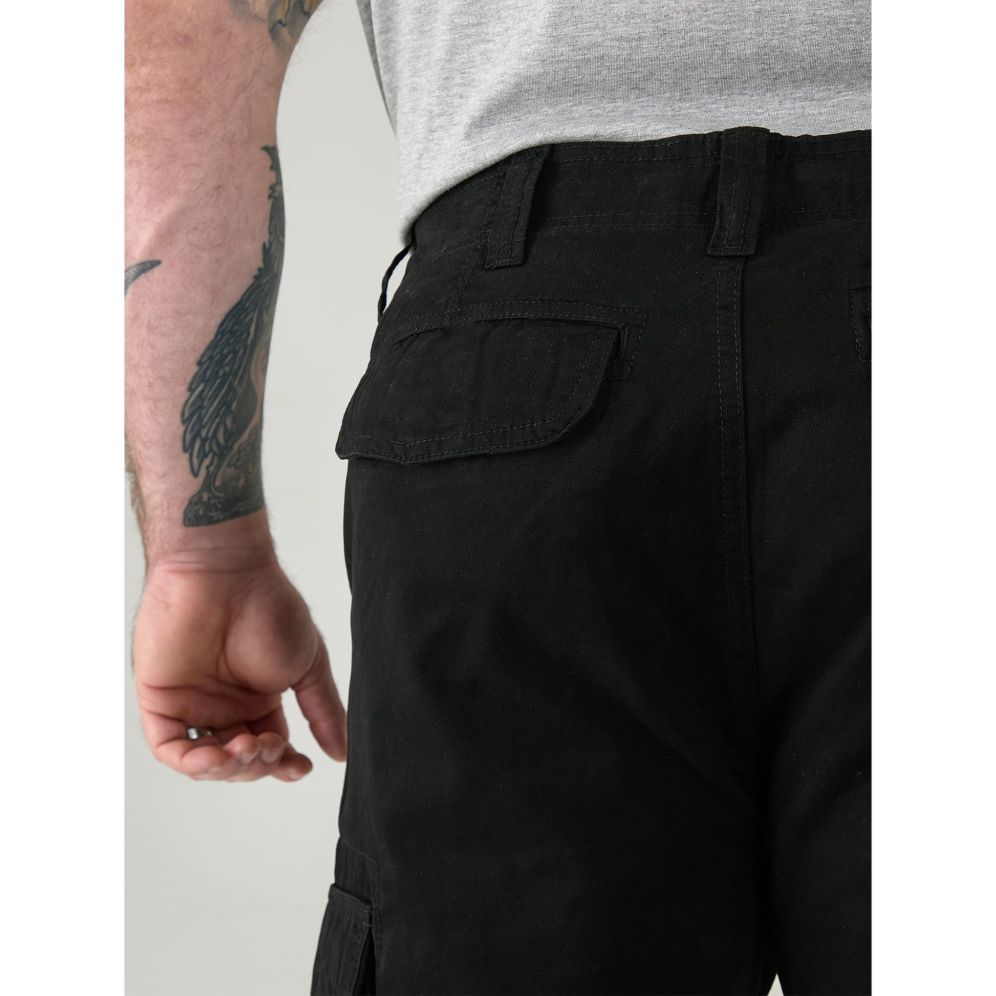 Black - Close up - Duke Mens D555 Robert Peached Washed Cargo Trousers
