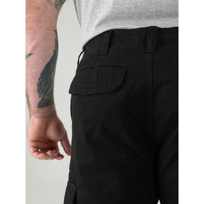Black - Close up - Duke Mens D555 Robert Peached Washed Cargo Trousers