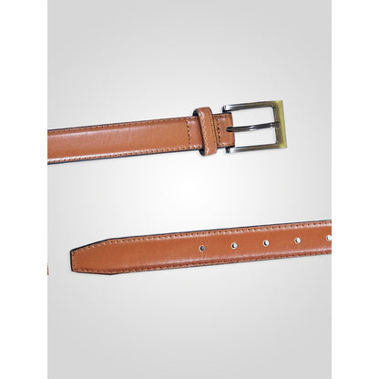 Tan - Side - Duke Mens D555 Anthony Stitched Leather Square Buckle Belt