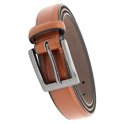 Tan - Back - Duke Mens D555 Anthony Stitched Leather Square Buckle Belt