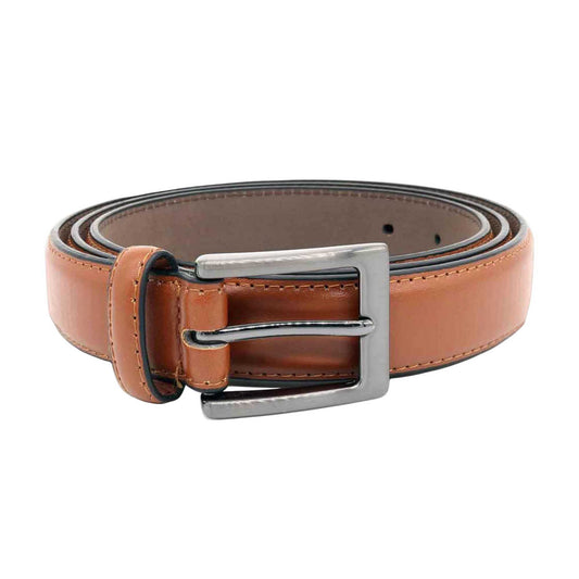 Tan - Front - Duke Mens D555 Anthony Stitched Leather Square Buckle Belt