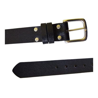Black - Side - Duke Mens D555 Gavin Leather Square Buckle Belt