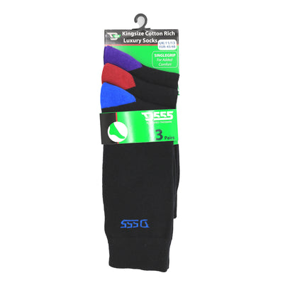 Blue-Red-Purple - Pack Shot - Duke Mens D555 Pheonix Cotton Kingsize Socks (Pack of 3)