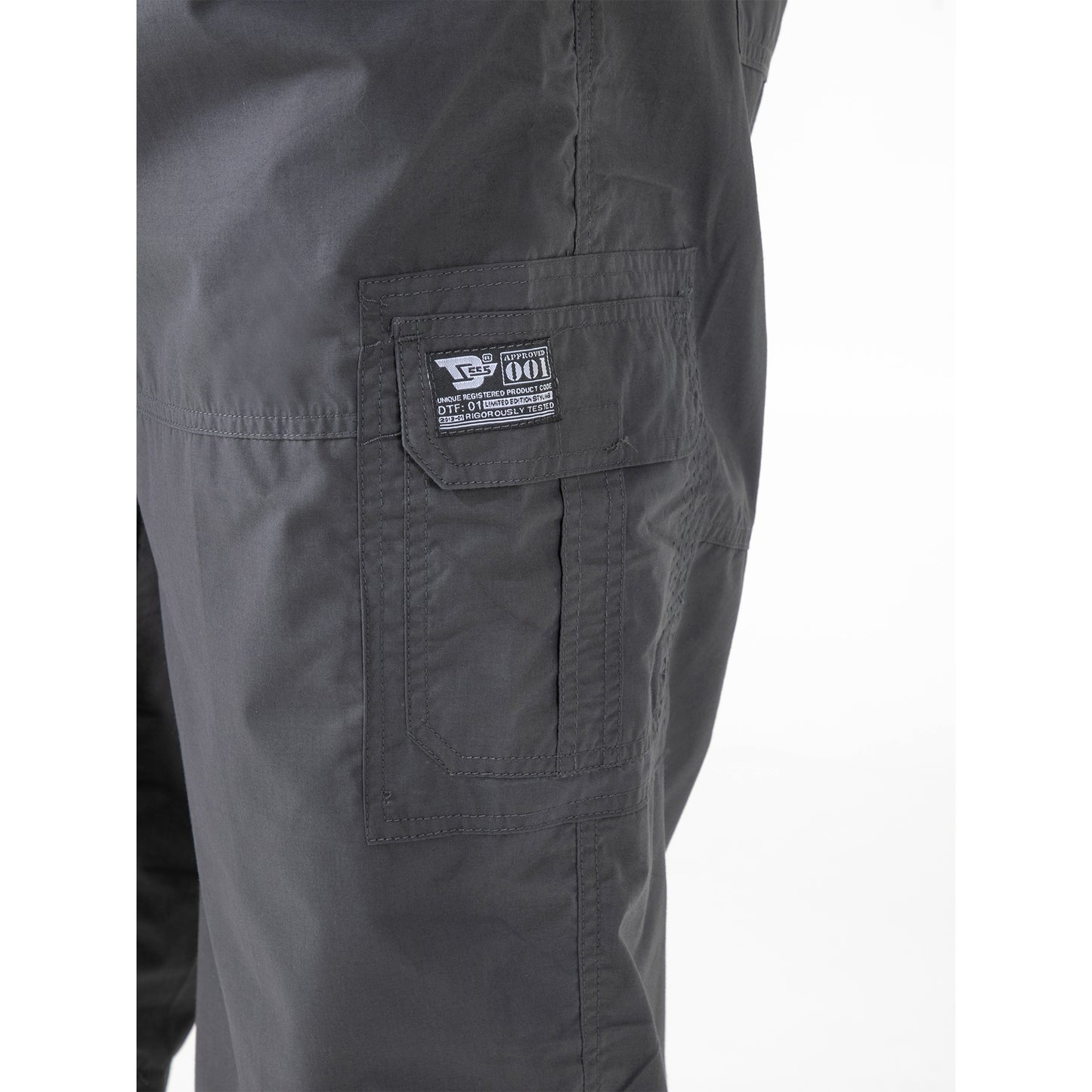 Grey - Close up - Duke Mens D555 Mason Kingsize Cargo Shorts