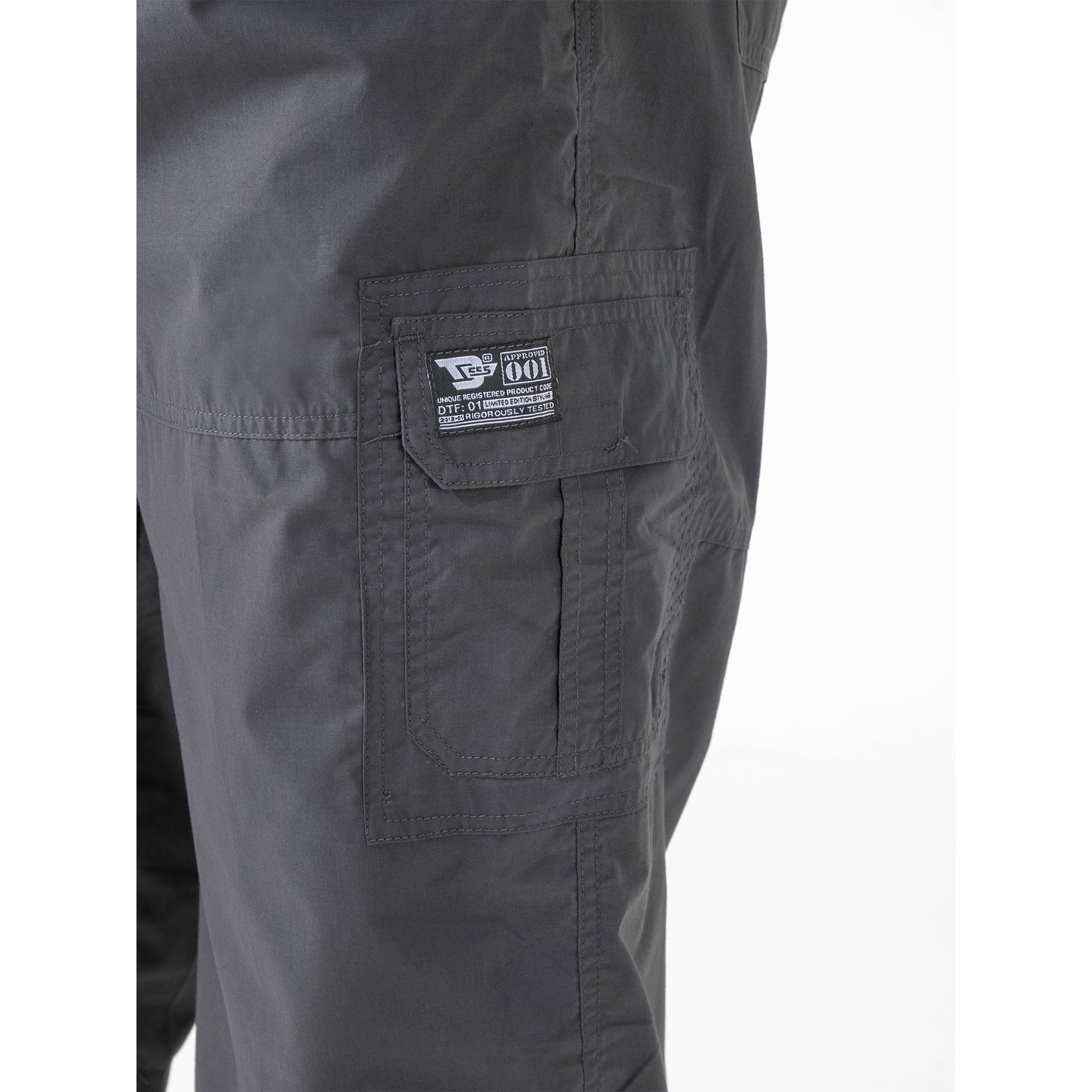 Grey - Close up - Duke Mens D555 Mason Kingsize Cargo Shorts