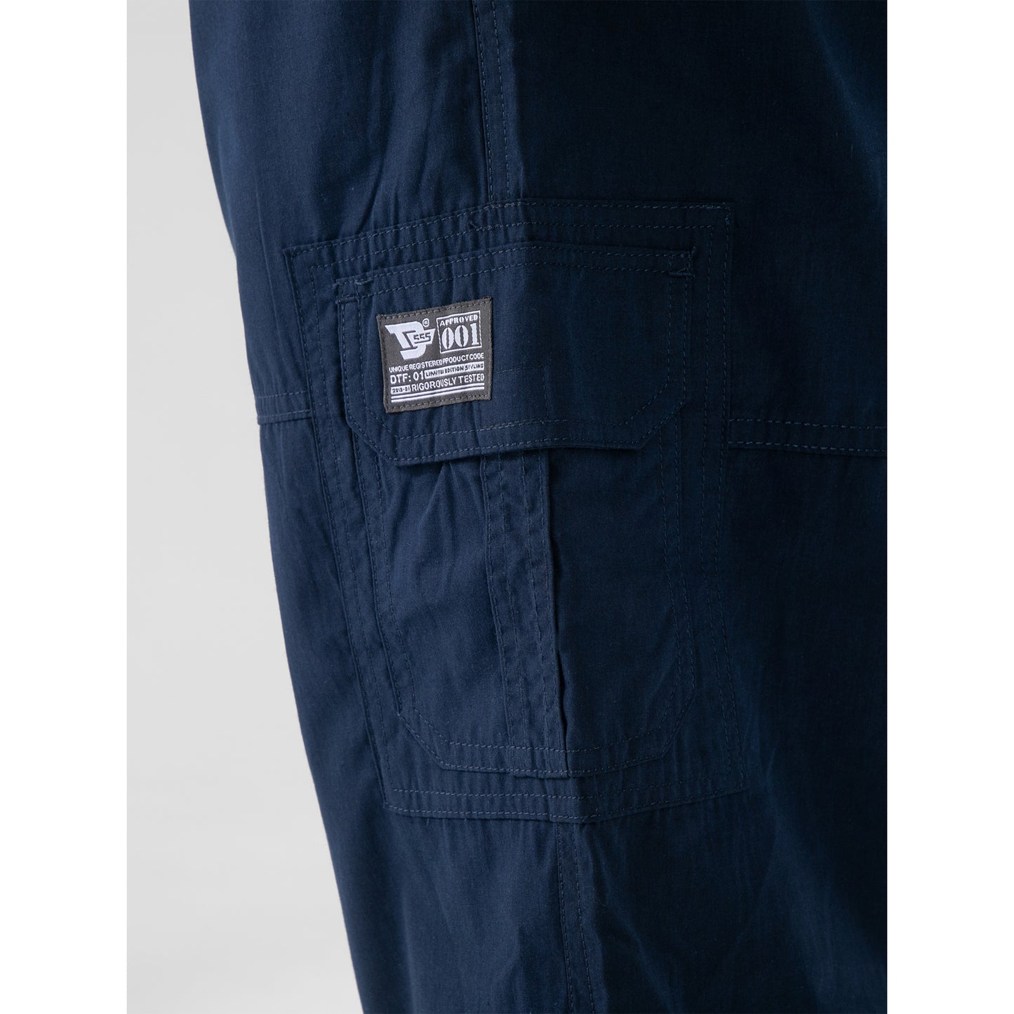 Navy - Close up - Duke Mens D555 Mason Kingsize Cargo Shorts