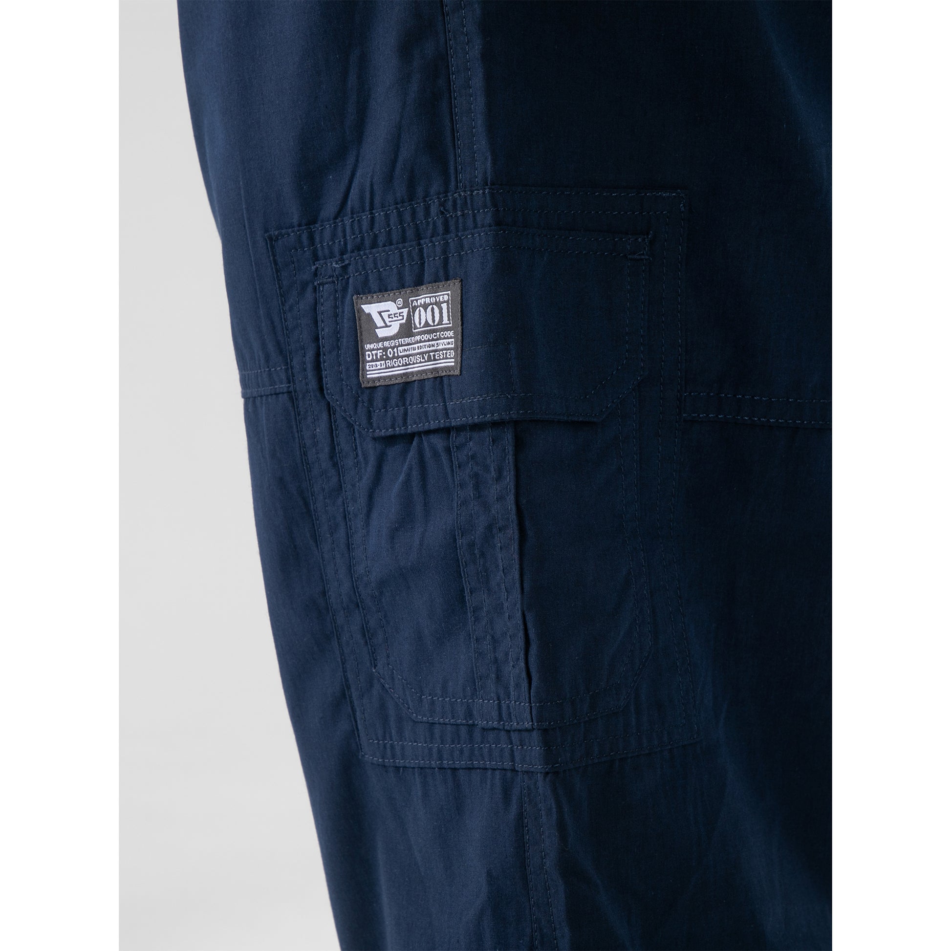 Navy - Close up - Duke Mens D555 Mason Kingsize Cargo Shorts