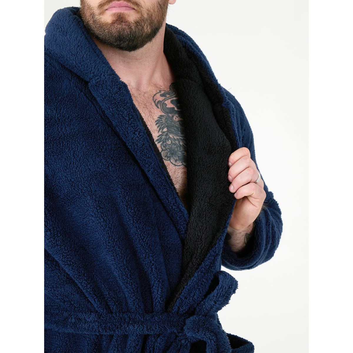 Navy - Lifestyle - Duke Mens D555 Newquay Hooded Kingsize Dressing Gown