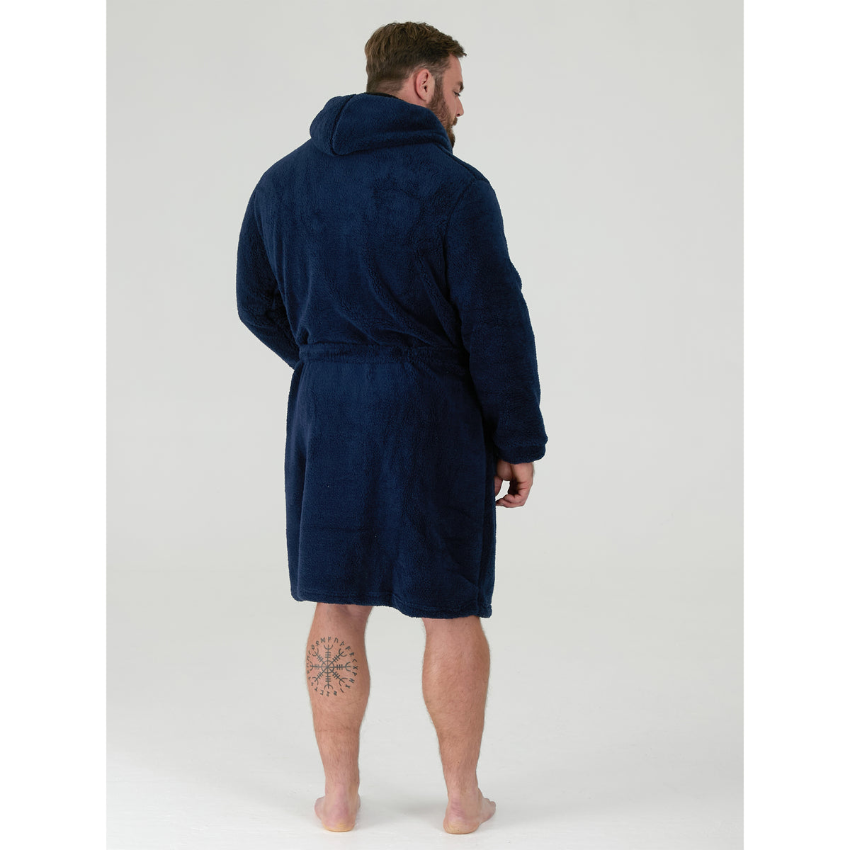 Navy - Close up - Duke Mens D555 Newquay Hooded Kingsize Dressing Gown