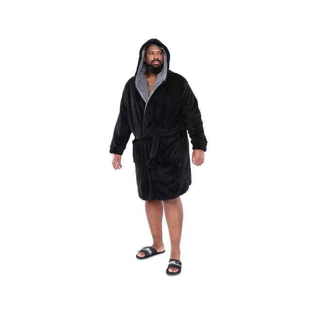 Black - Pack Shot - Duke Mens D555 Newquay Hooded Kingsize Dressing Gown